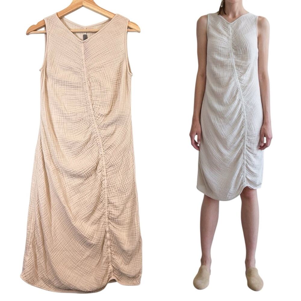 Raquel Allegra Gauzy Column Dress SIZE 0 XS Knee Midi Dirty White Cotton USA